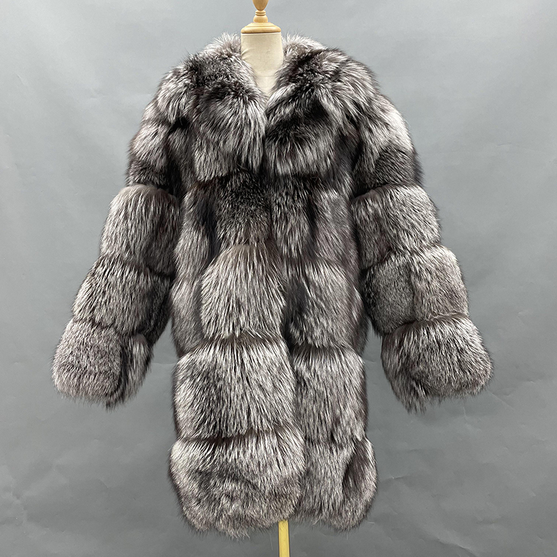 Janefur| Long High-Quality Men's Winter Fur Coat Fashion Silver Fox Fur ...